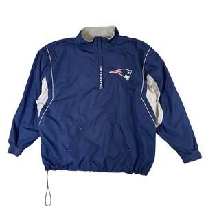 NFL New England Patriots Quarter Zip Windbreaker Fleece Lined Navy Blue Pullover